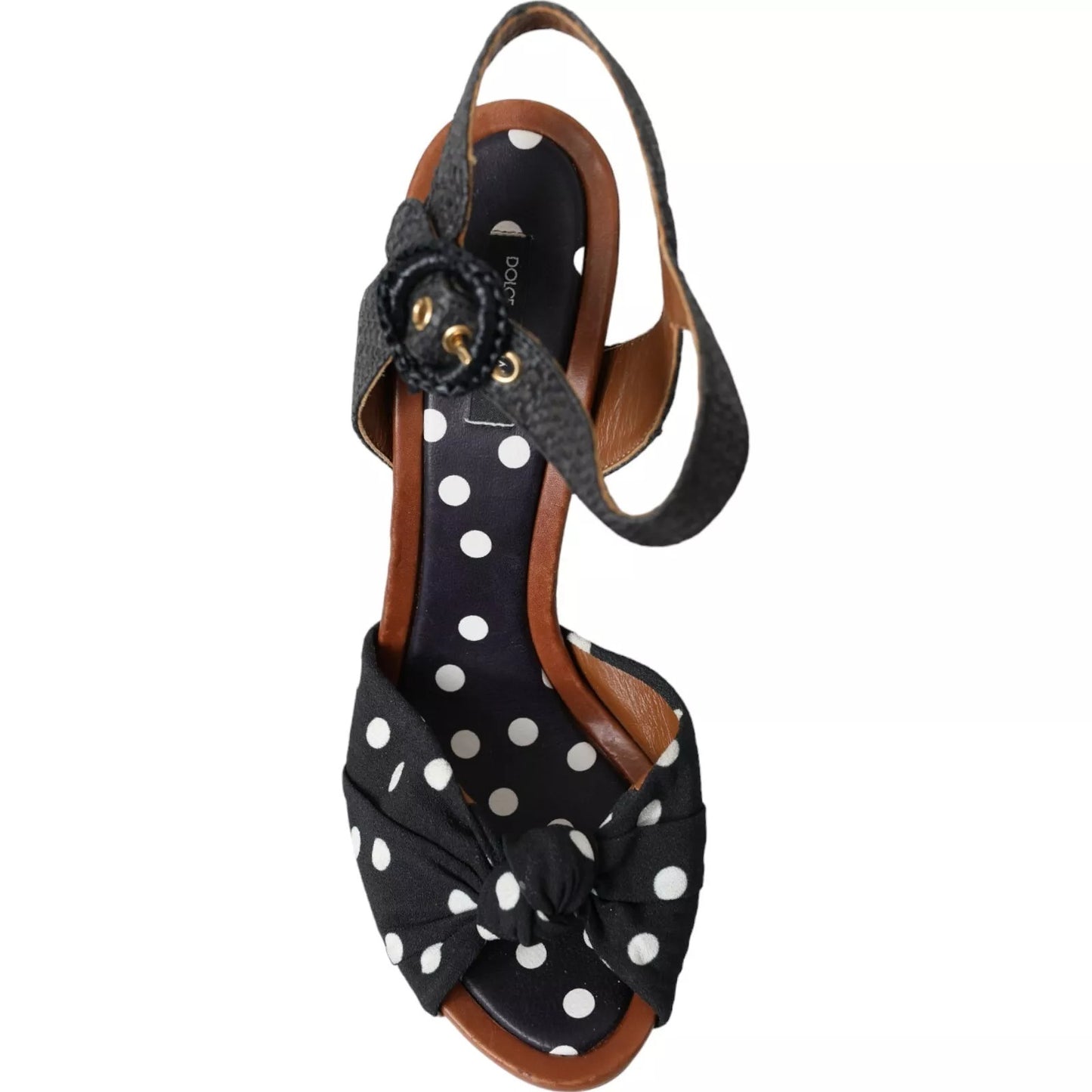 Dolce &amp; Gabbana Zwarte Leren Sandalen met Polkadot Motief