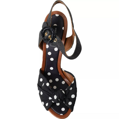 Dolce &amp; Gabbana Zwarte Leren Sandalen met Polkadot Motief