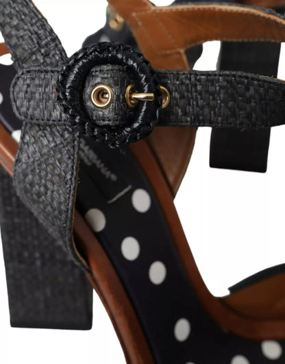 Dolce &amp; Gabbana Zwarte Leren Sandalen met Polkadot Motief