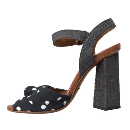 Dolce &amp; Gabbana Zwarte Leren Sandalen met Polkadot Motief