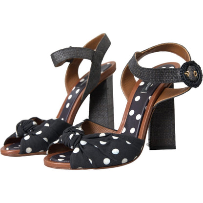 Dolce &amp; Gabbana Zwarte Leren Sandalen met Polkadot Motief