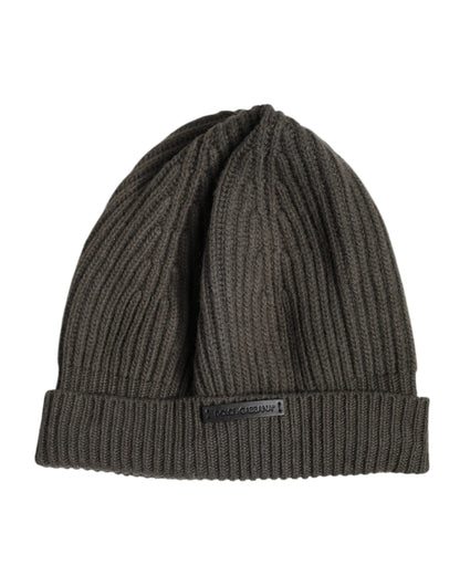 Bonnet d'hiver tricoté en laine verte Dolce & Gabbana avec plaque DG