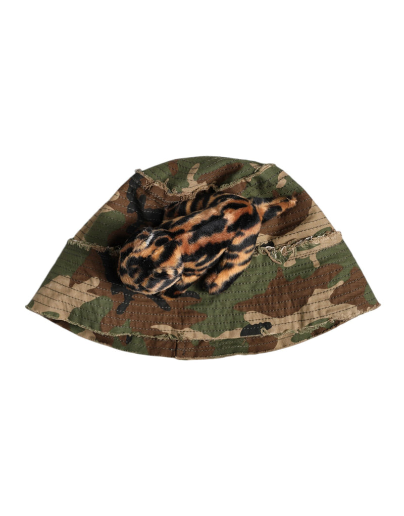 Chapeau seau à large bord orné de léopard multicolore Dolce & Gabbana
