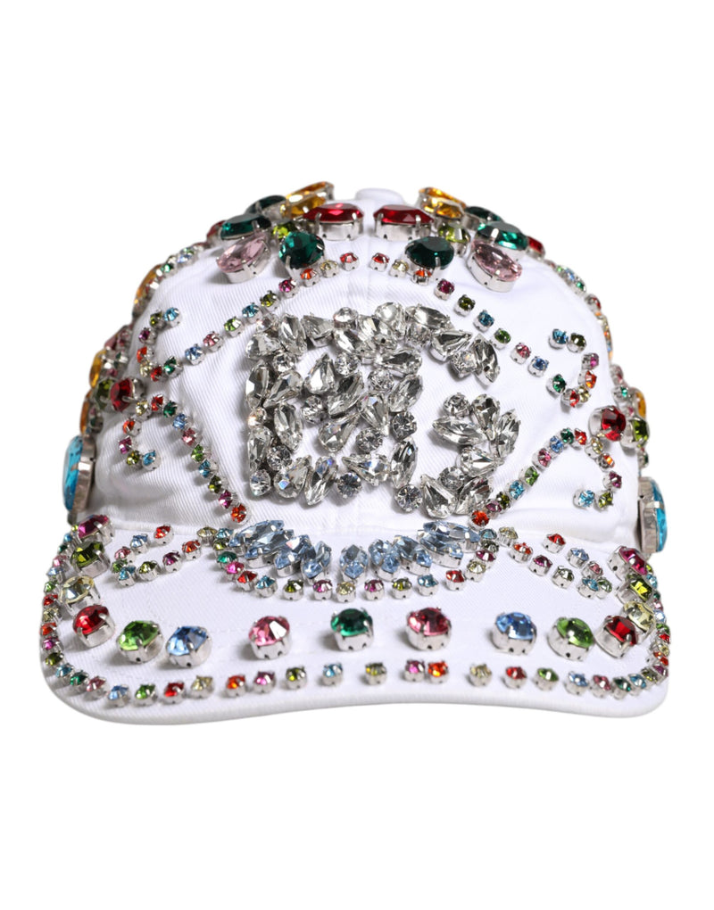 Casquette de baseball Dolce & Gabbana blanche ornée de cristaux multicolores