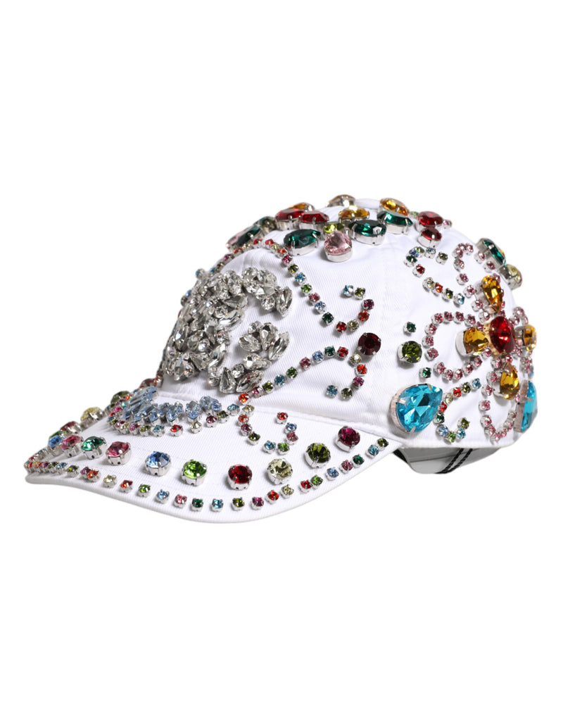 Casquette de baseball Dolce & Gabbana blanche ornée de cristaux multicolores