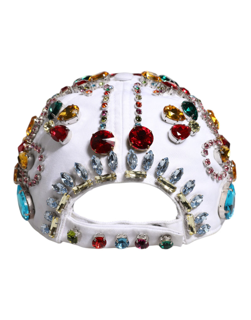 Casquette de baseball Dolce & Gabbana blanche ornée de cristaux multicolores