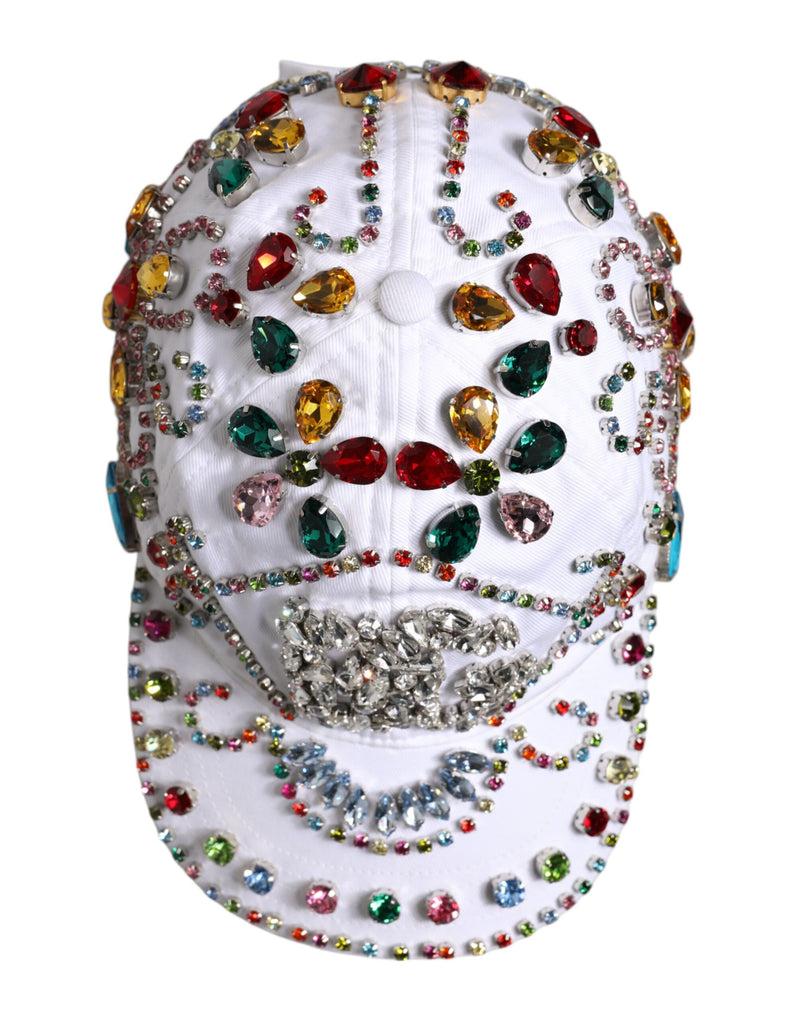 Casquette de baseball Dolce & Gabbana blanche ornée de cristaux multicolores