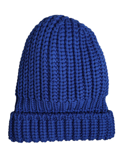 Bonnet d'hiver tricoté en laine bleue Dolce & Gabbana