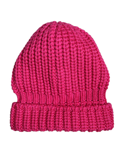 Bonnet d'hiver tricoté en laine unie rose Dolce & Gabbana