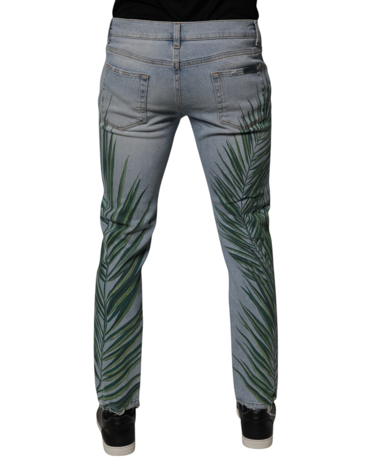 Jeans en coton classique pour homme, bleu clair à motifs feuilles, Dolce &amp; Gabbana