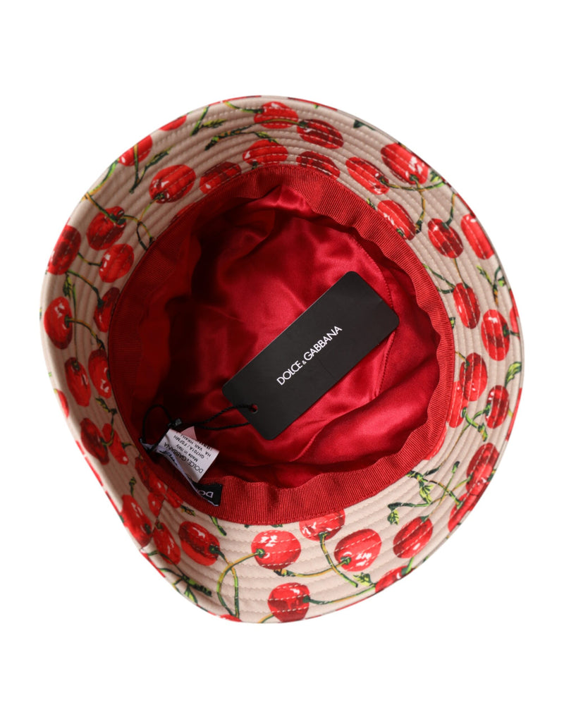 Chapeau bob à large bord en coton imprimé beige Dolce & Gabbana