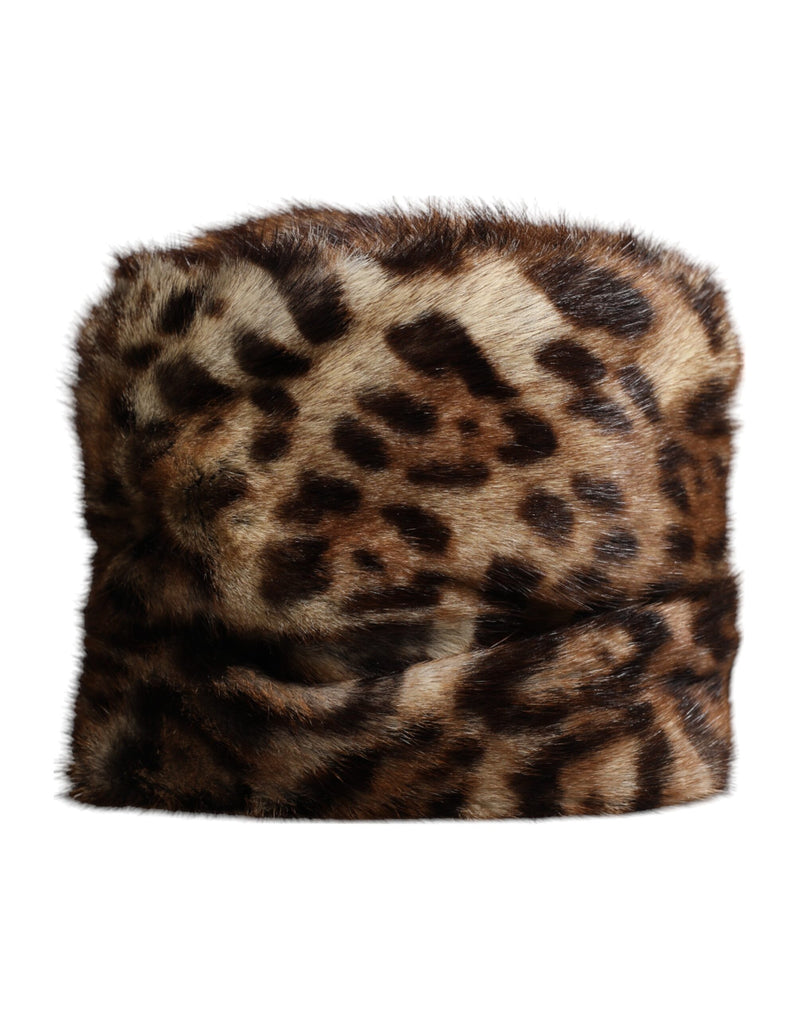 Dolce & Gabbana Brown Leopard Faux Fur Bucket Hat