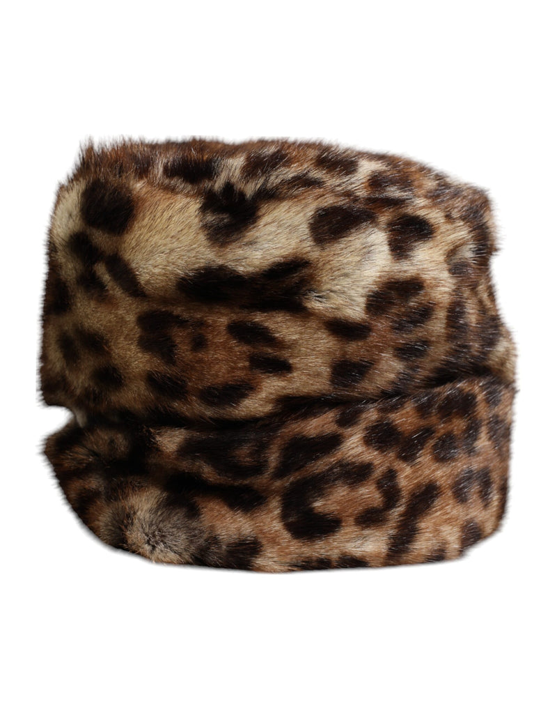Dolce & Gabbana Brown Leopard Faux Fur Bucket Hat