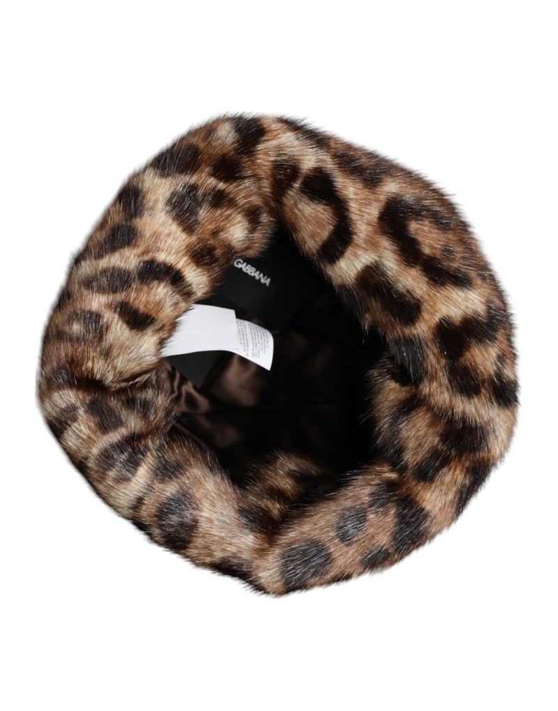 Dolce & Gabbana Brown Leopard Faux Fur Bucket Hat