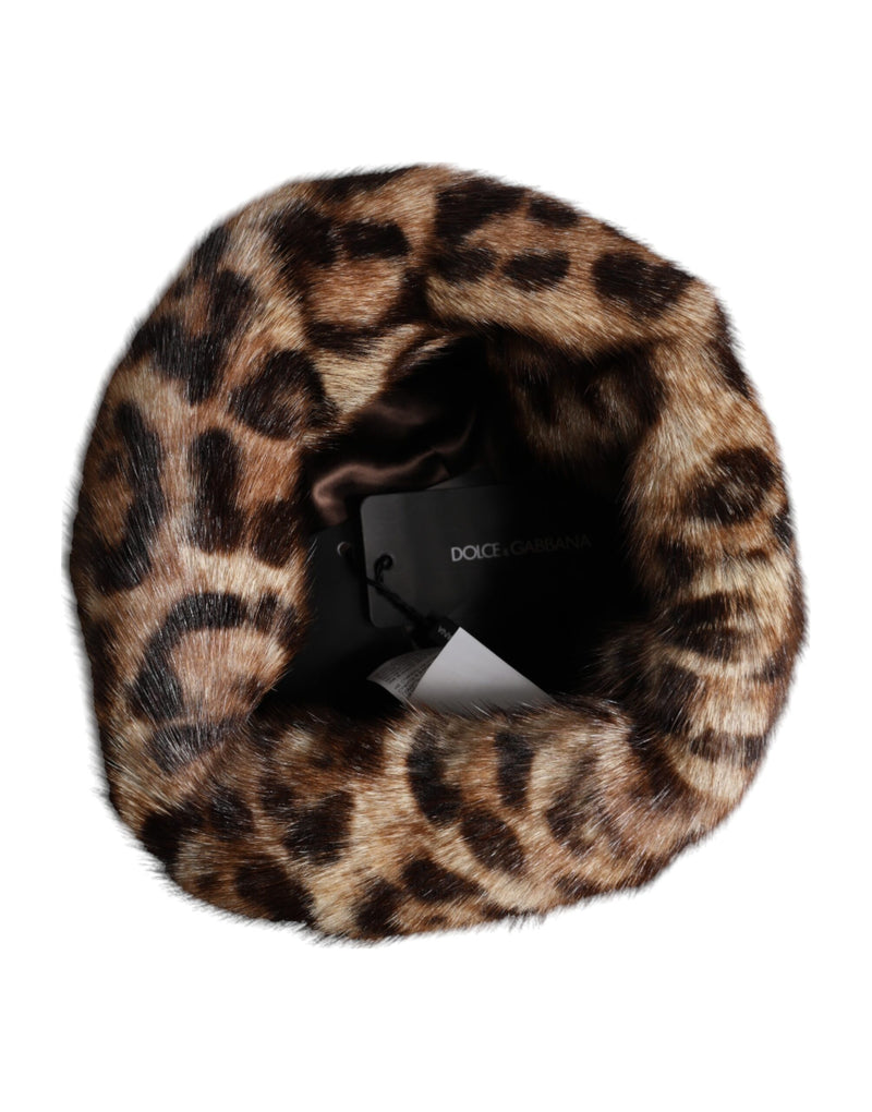 Dolce & Gabbana Brown Leopard Faux Fur Bucket Hat