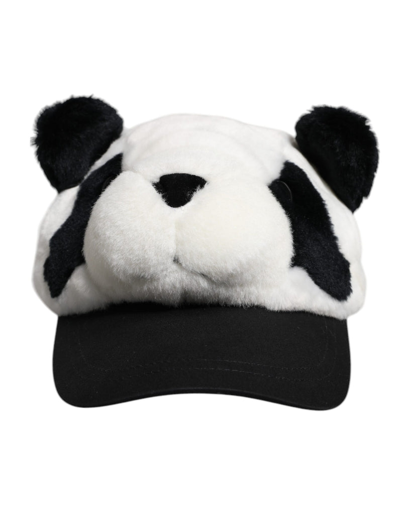 Dolce & Gabbana Casquette Femme Noir Blanc en Fourrure Panda