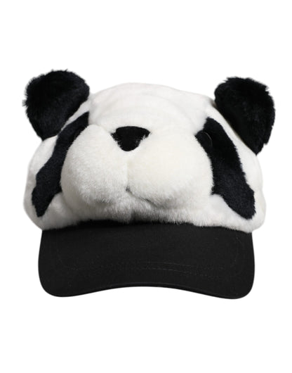 Casquette de baseball Dolce & Gabbana en fourrure de panda noire et blanche pour femme