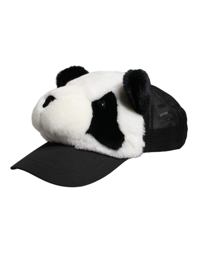 Dolce & Gabbana Casquette Femme Noir Blanc en Fourrure Panda