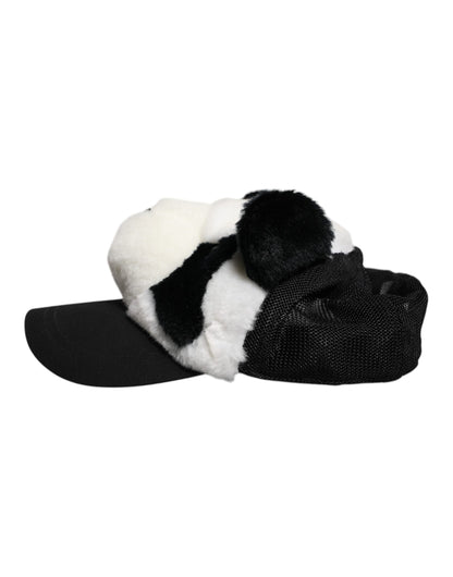 Casquette de baseball Dolce & Gabbana en fourrure de panda noire et blanche pour femme