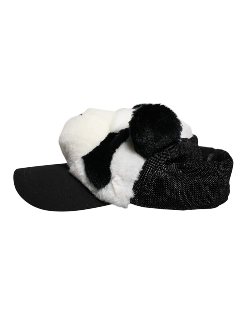 Dolce & Gabbana Casquette Femme Noir Blanc en Fourrure Panda