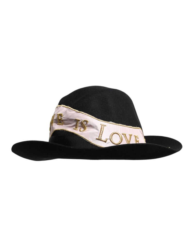 Dolce & Gabbana Black Logo Embroidered Wide Brim Hat for Women