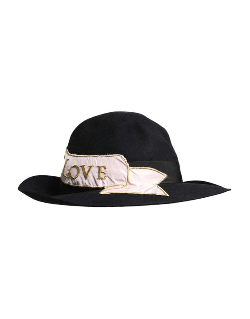 Dolce & Gabbana Black Logo Embroidered Wide Brim Hat for Women