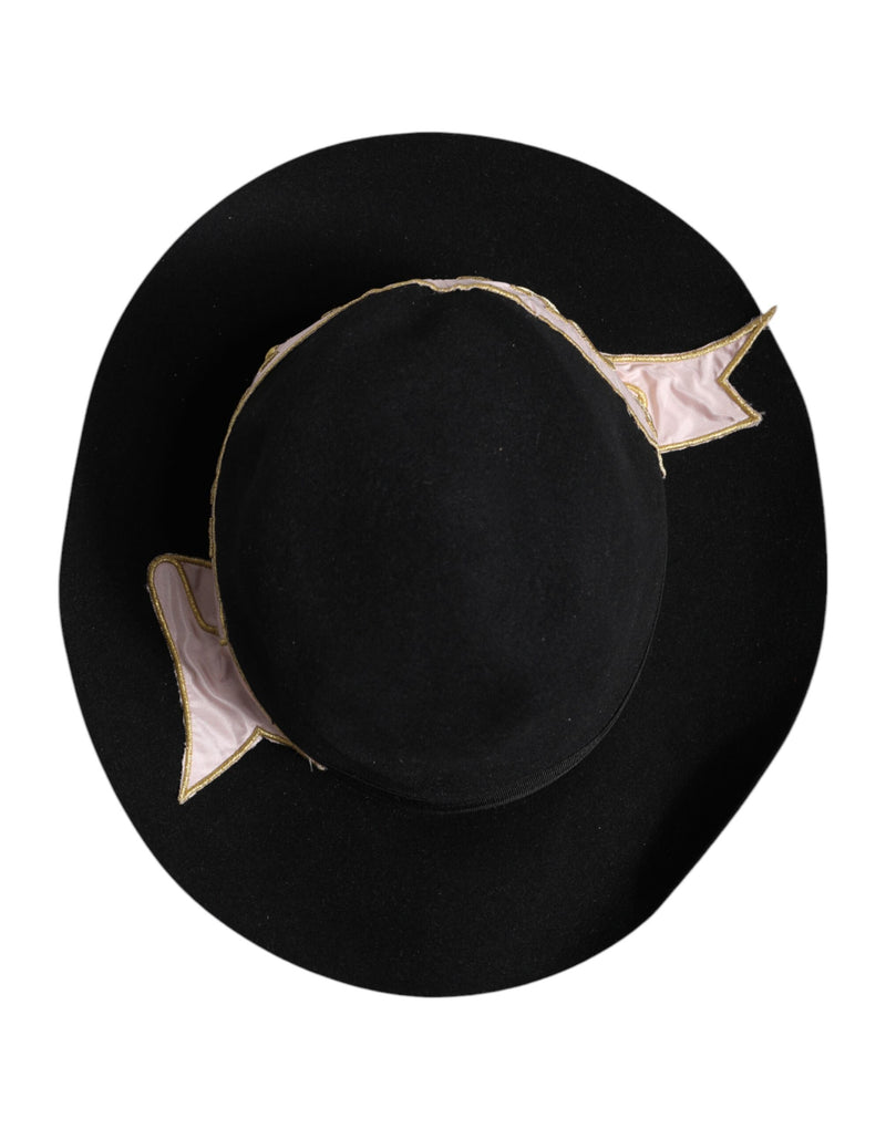 Dolce & Gabbana Black Logo Embroidered Wide Brim Hat for Women
