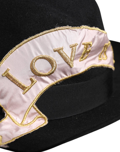 Dolce & Gabbana Zwarte Logo Geborduurde Dameshoed met Brede Rand