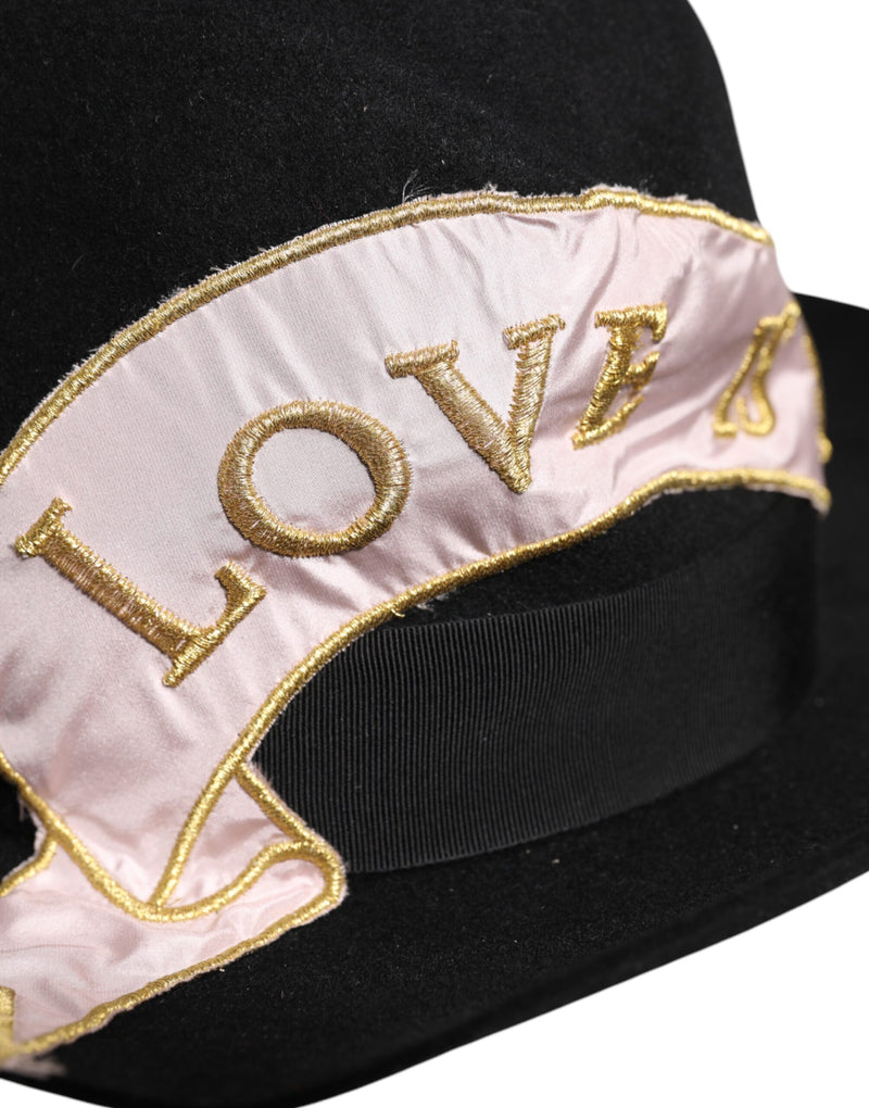 Dolce & Gabbana Black Logo Embroidered Wide Brim Hat for Women