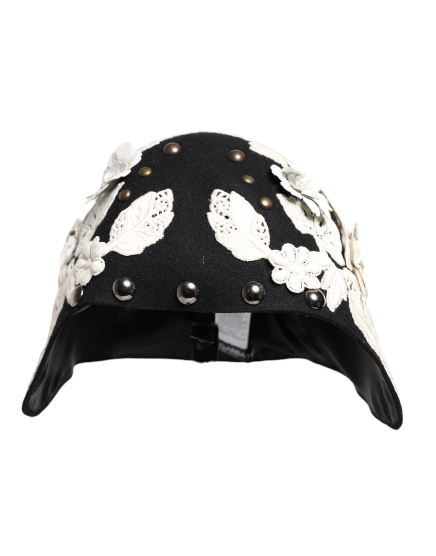 Dolce & Gabbana zwarte wollen witte bloemen gouden blad cloche hoed