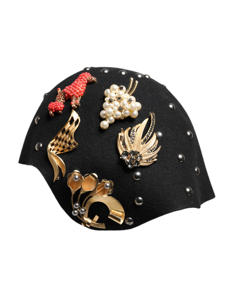Chapeau Cloche Embelli Multicolore en Laine Noir Dolce & Gabbana