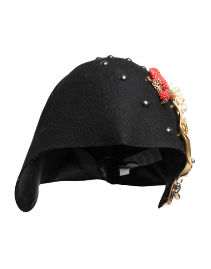 Chapeau cloche Dolce & Gabbana en laine noire à ornements multicolores