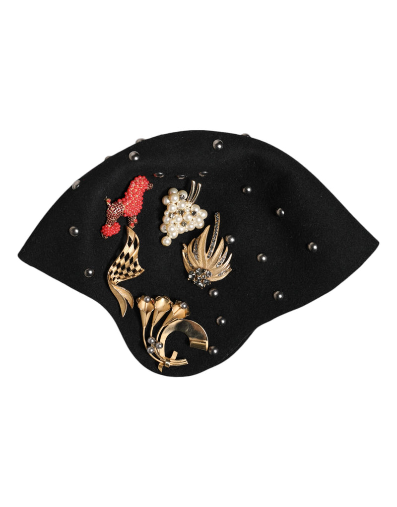 Chapeau Cloche Embelli Multicolore en Laine Noir Dolce & Gabbana