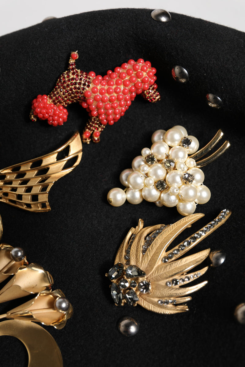 Chapeau Cloche Embelli Multicolore en Laine Noir Dolce & Gabbana