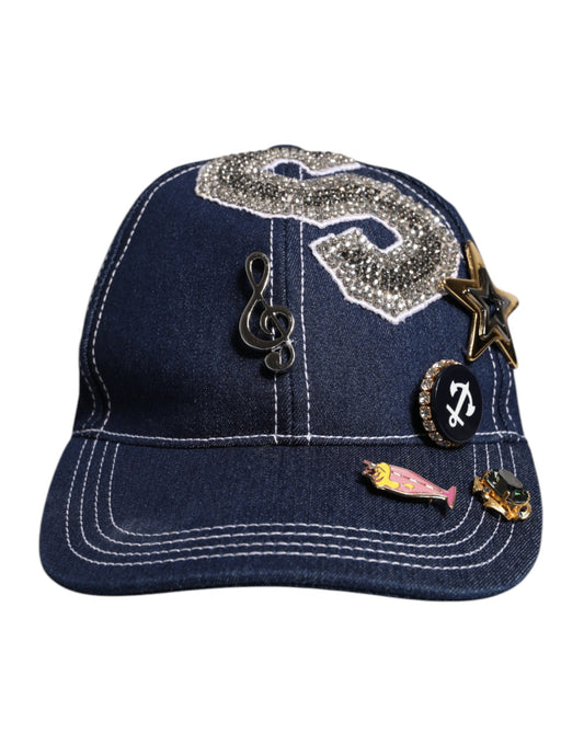 Dolce & Gabbana blauwe baseballpet met kristallen versiering