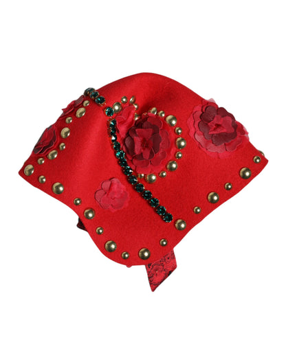 Dolce & Gabbana Rode Kristallen Gouden Rozen Broche Versierde Hoed