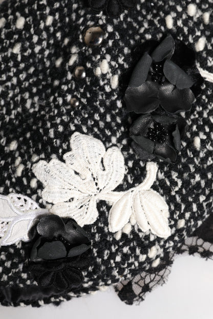 Dolce & Gabbana zwarte wollen witte bloemen versierde cloche hoed