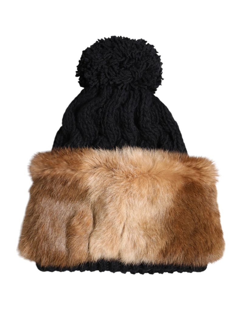 Dolce & Gabbana Black and Brown Virgin Wool Beanie Hat