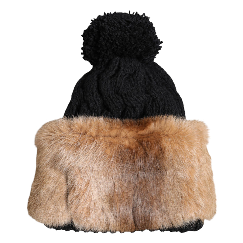Dolce & Gabbana Black and Brown Virgin Wool Beanie Hat