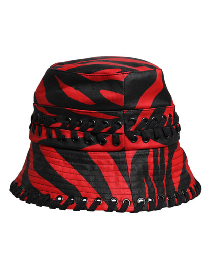 Chapeau seau à large bord en polyester à rayures noires et rouges Dolce & Gabbana