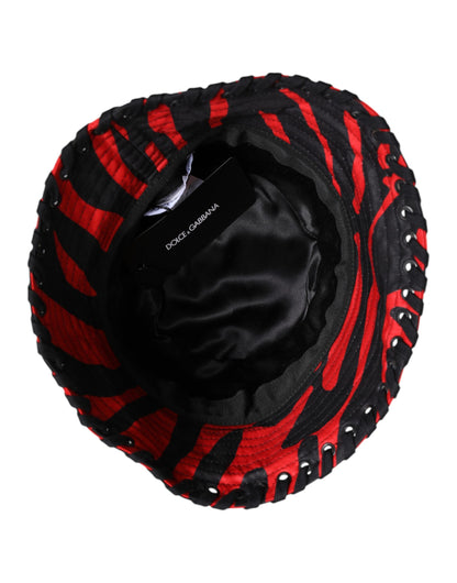 Chapeau seau à large bord en polyester à rayures noires et rouges Dolce & Gabbana