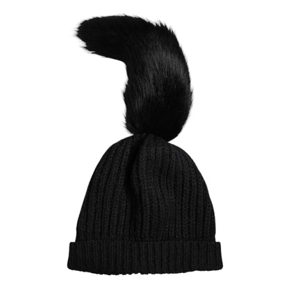 Dolce & Gabbana Zwarte gebreide wintermuts van acrylbont