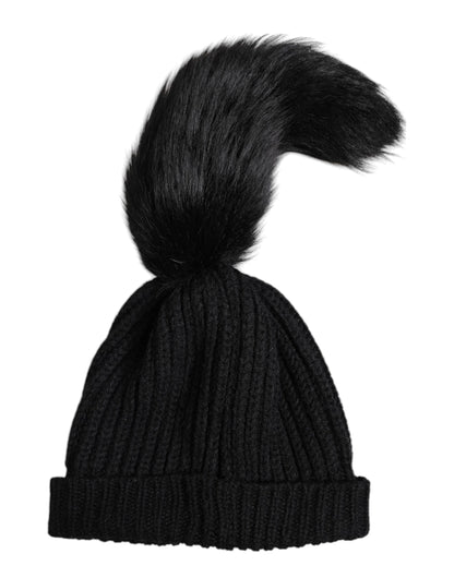 Dolce & Gabbana Zwarte gebreide wintermuts van acrylbont