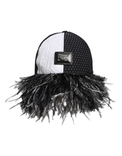 Casquette de baseball à pois blancs et noirs Dolce & Gabbana avec plumes