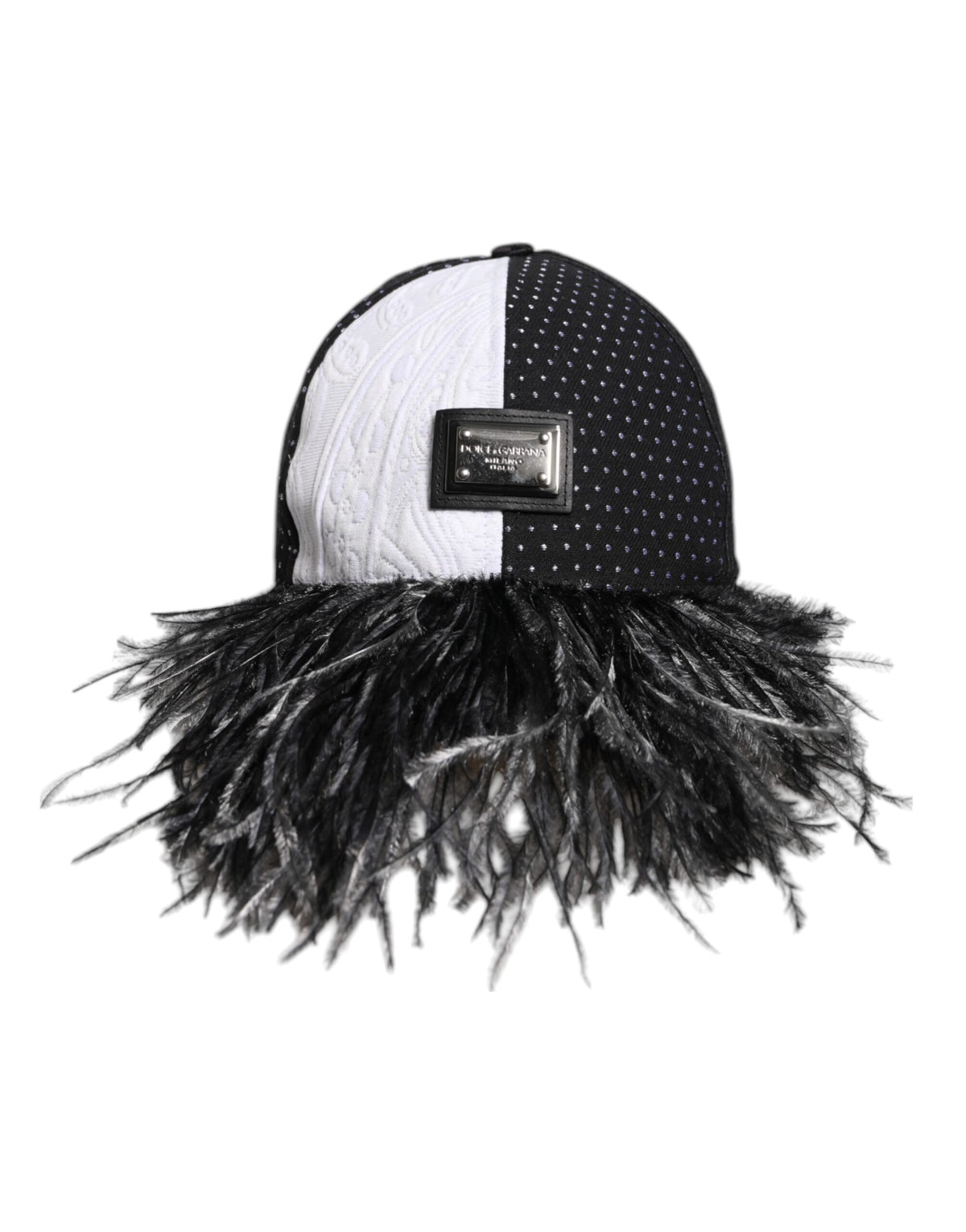 Dolce & Gabbana Casquette Baseball à Pois Blanc et Noir avec Plumes