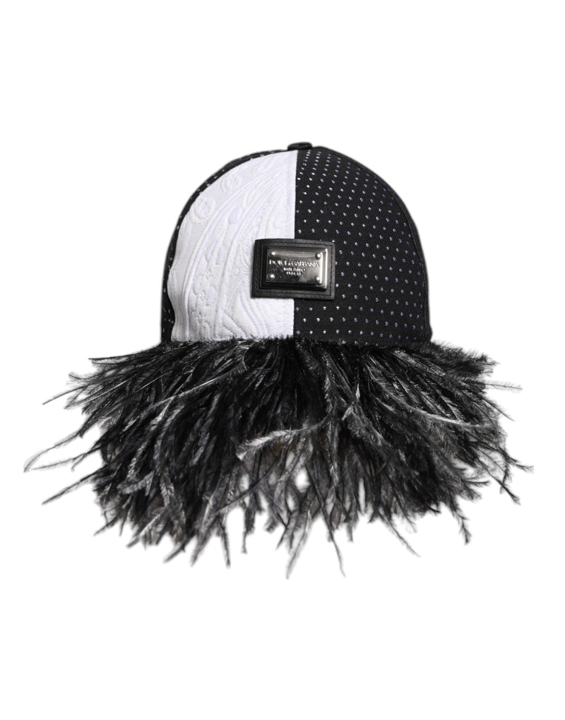 Dolce & Gabbana Casquette Baseball à Pois Blanc et Noir avec Plumes