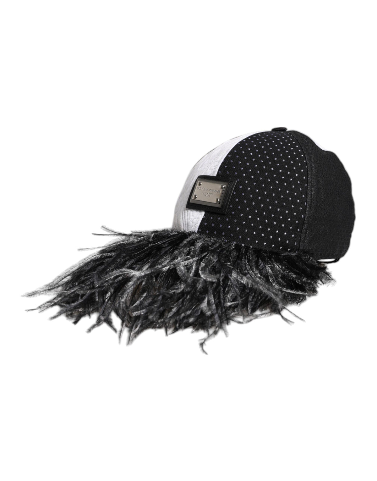 Dolce & Gabbana Casquette Baseball à Pois Blanc et Noir avec Plumes