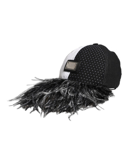 Casquette de baseball à pois blancs et noirs Dolce & Gabbana avec plumes