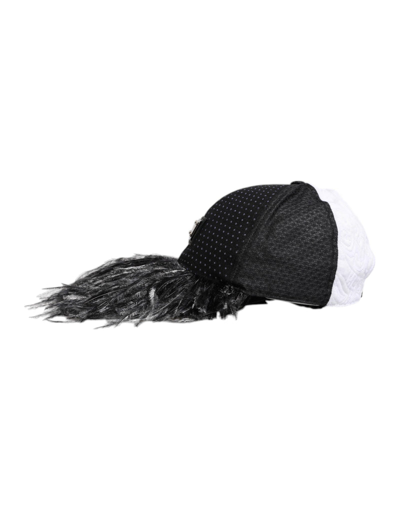 Dolce & Gabbana Casquette Baseball à Pois Blanc et Noir avec Plumes