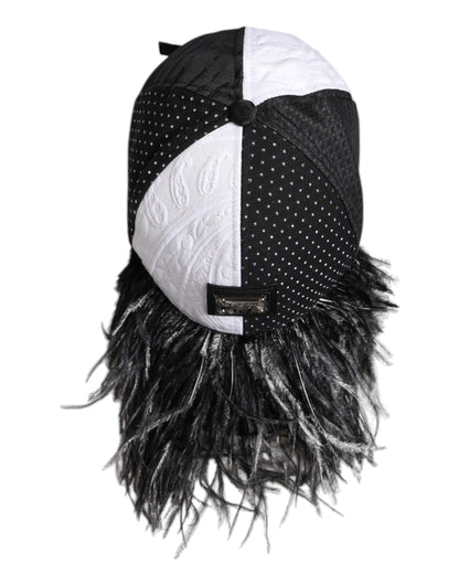 Casquette de baseball à pois blancs et noirs Dolce & Gabbana avec plumes